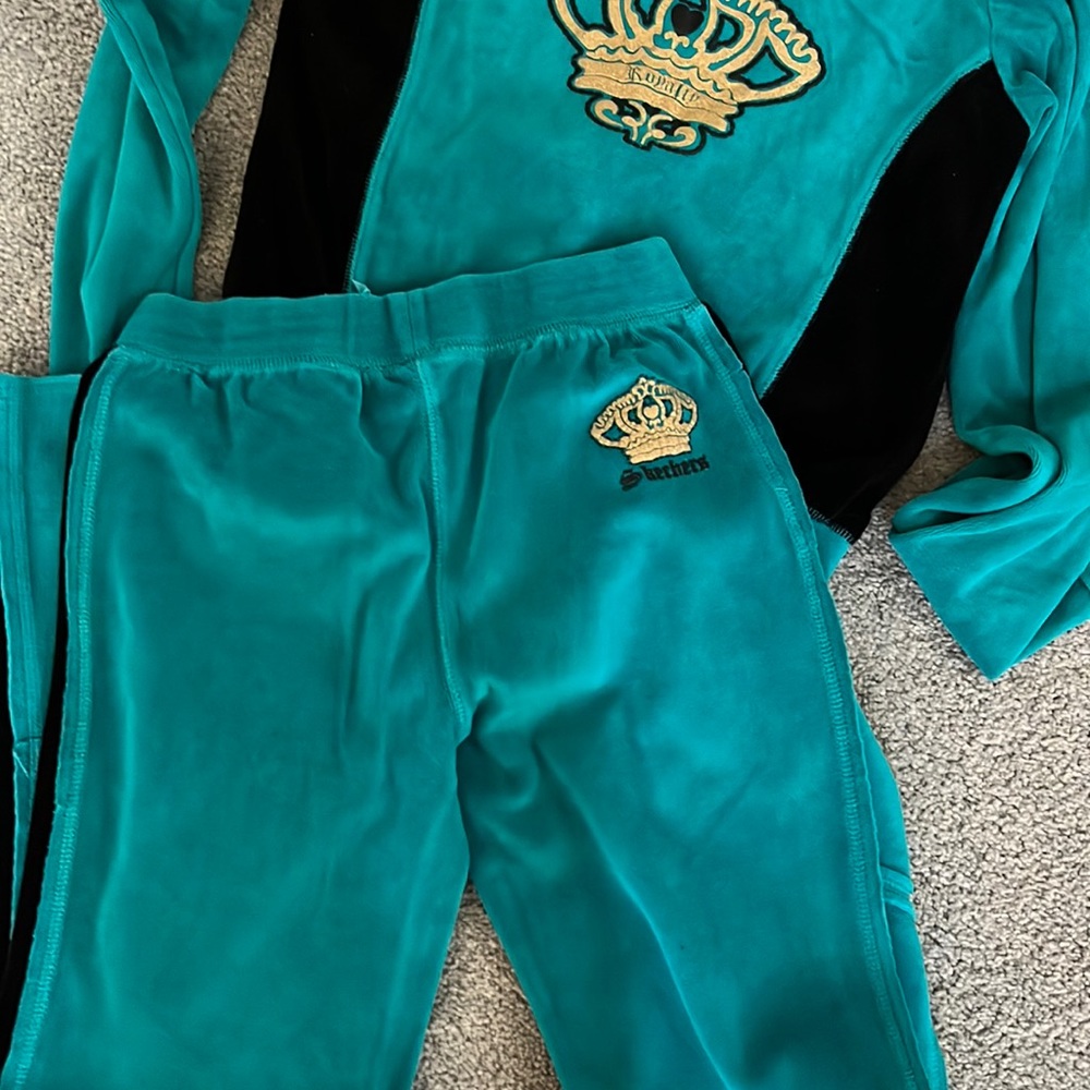 Kids Skechers Velour Track Suit, emerald green, Size L(12/14) - Picture 7 of 9